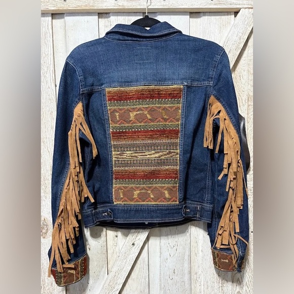 Upcycled Jackets & Blazers - Upcycled Western Fringe Denim Jacket SZ: M